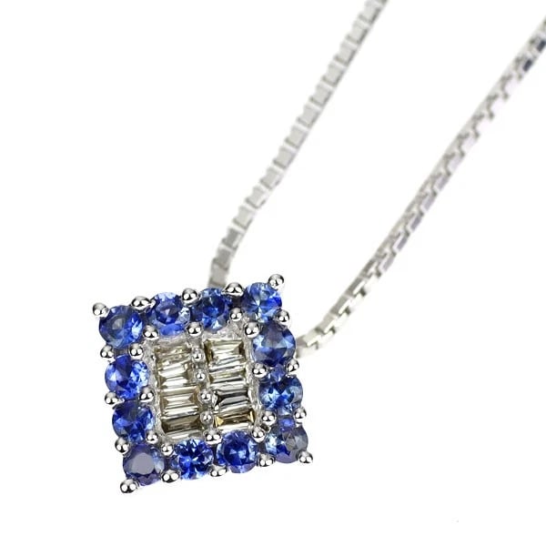 PT999/K18WG SAPPHIRE DIAMOND PENDANT NECKLACE (1 of 2)