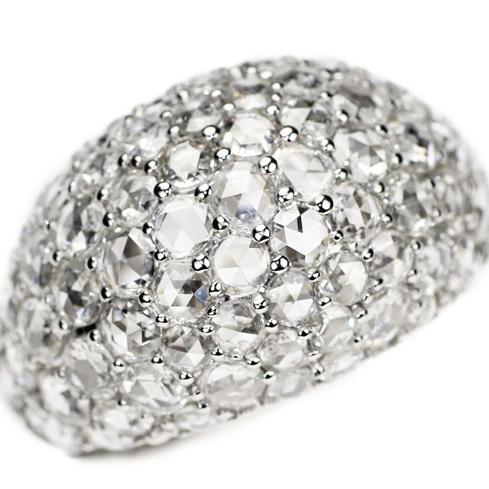 K18WG ROSE CUT DIAMOND RING: K18WG Rose Cut Diamond Ring Brand: None Type: ring Material: K18WG Color: WG Size: 7.75 - 8 US Accessories: None Accessories Notice: When purchasing pre-owned goods, please refer to the ph