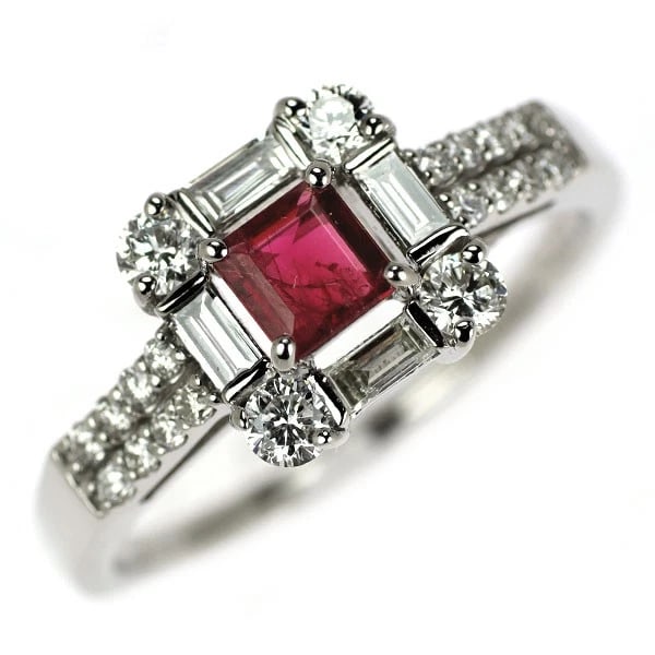RARE PT900 RED BERYL/BIXBITE DIAMOND RING (1 of 2)