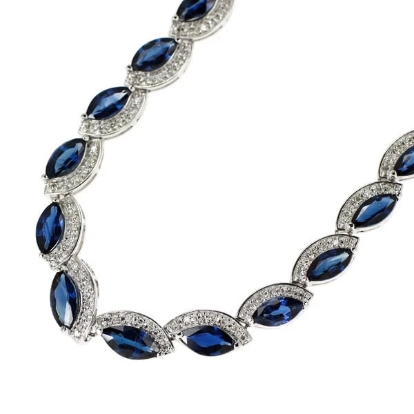 K14WG SAPPHIRE DIAMOND NECKLACE: K14WG Sapphire Diamond Necklace Brand: None Type: necklaces Material: K14WG Main Stone/Creation sapphires Color: WG Size: Necklace: Chain Length 40 cm Accessories: None Accessories Notice: