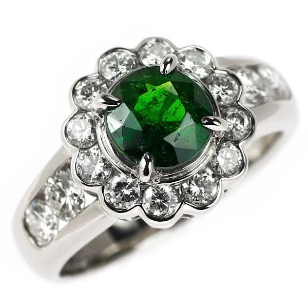 PT900 DEMANTOID GARNET DIAMOND RING: Pt900 Demantoid Garnet Diamond Ring Brand: None Type: ring Material: Pt900 Main Stone/Creation Garnet Side Stone Natural Color: Silver Size: 7.25 US Accessories: None Accessories Notice: W