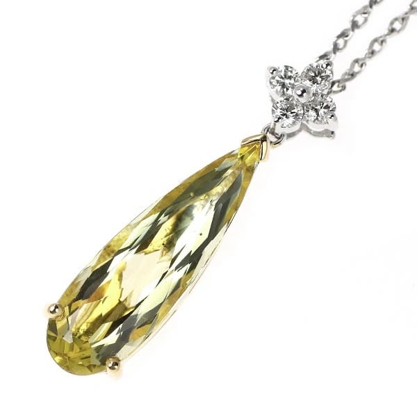 K18YG/WG YELLOW BERYL DIAMOND PENDANT NECKLACE: K18YG/WG Yellow Beryl Diamond Pendant Necklace Brand: None Type: pendant necklace Material: K18YG/WG Color: none Size: Necklace: Chain Length ?46 cm Accessories: None Accessories Notice: W