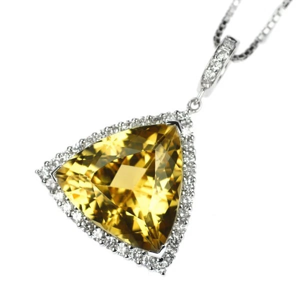 K18WG YELLOW BERYL DIAMOND PENDANT NECKLACE: K18WG Yellow Beryl Diamond Pendant Necklace Brand: None Type: pendant necklace Material: K18WG Main Stone/Creation Side stone natural Color: WG Size: Necklace: Chain Length?45cm Accessories: None