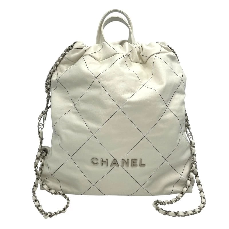 CHANEL 22 BACKPACK LARGE SHOULDER BAG: CHANEL 22 Backpack Large Shoulder Bag Brand: CHANEL Type: Shoulder Bag Material: Calfskin Color: White SVHardware Size: W13.4 x H14.6x D2.8inch Accessories: None Accessories Notice: When