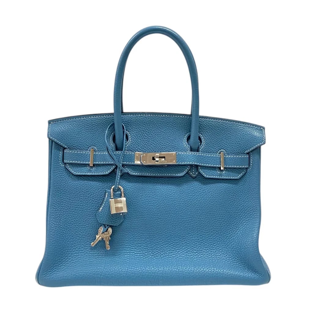 HERMES BIRKIN 30 BLUE JEAN TOGO LEATHER HANDBAG: HERMES Birkin 30 Blue Jean Togo Leather Handbag Brand: HERMES Type: Womwns Bag Material: Togo Color: Blue Jean Silver Hardware Size: Width (approx.): 30cm Height (approx.): 23cm Depth (approx.): 1