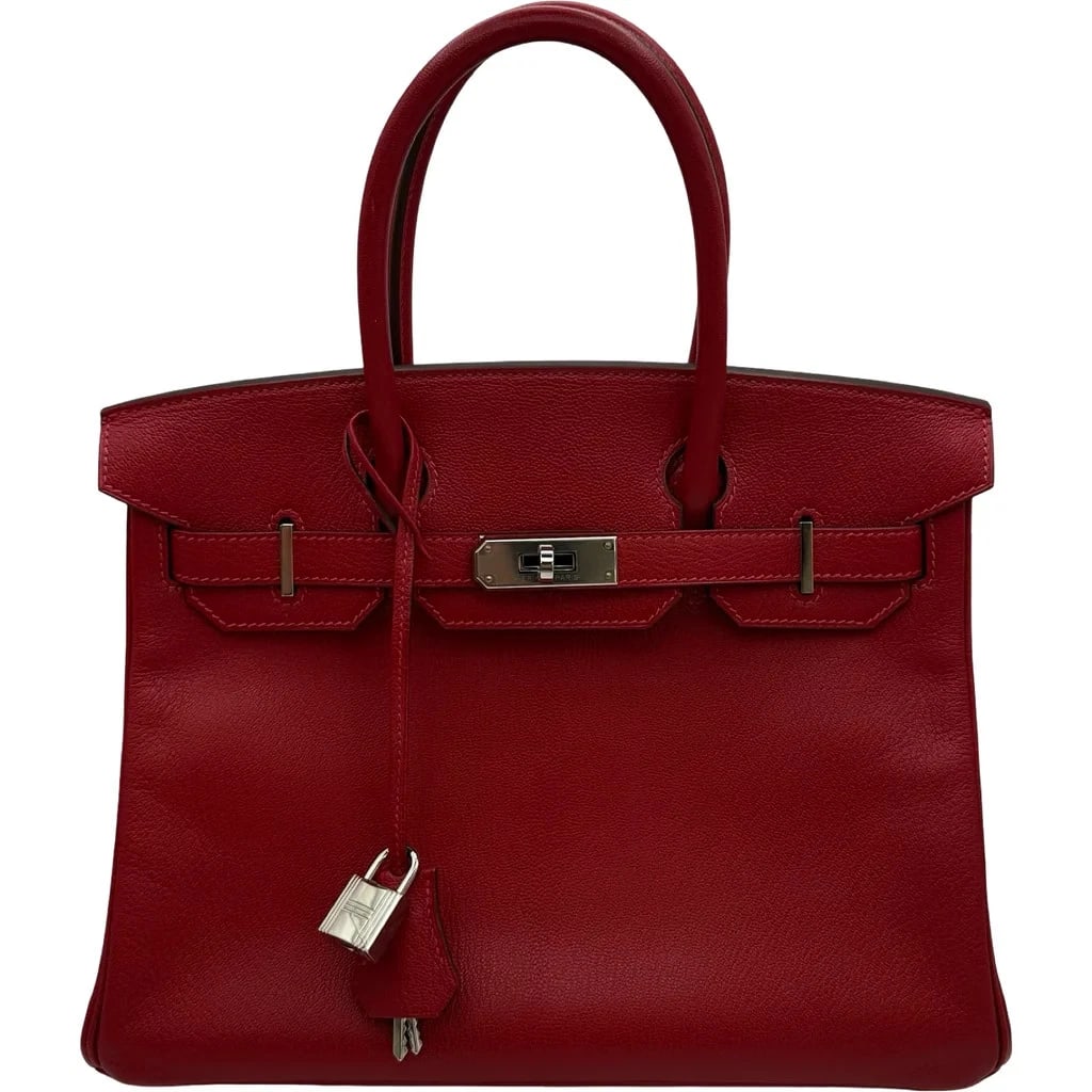 HERMES BIRKIN 30 PERSONAL ORDER C STAMP ROUGE KAZAK CHEVRE HANDBAG (1 of 6)