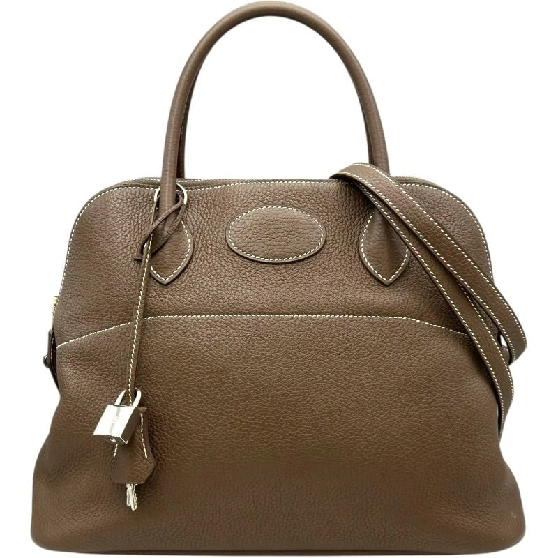 HERMES BOLIDE 31 TOGO LEATHER ETOUPE SHOULDER BAG: HERMES Bolide 31 Togo Leather Etoupe Shoulder Bag Brand: HERMES Type: Womwns Bag Material: Taurillon Clemence Color: Etoupe with silver hardware Size: Width (approx.): 31cm Height (approx.): 24cm
