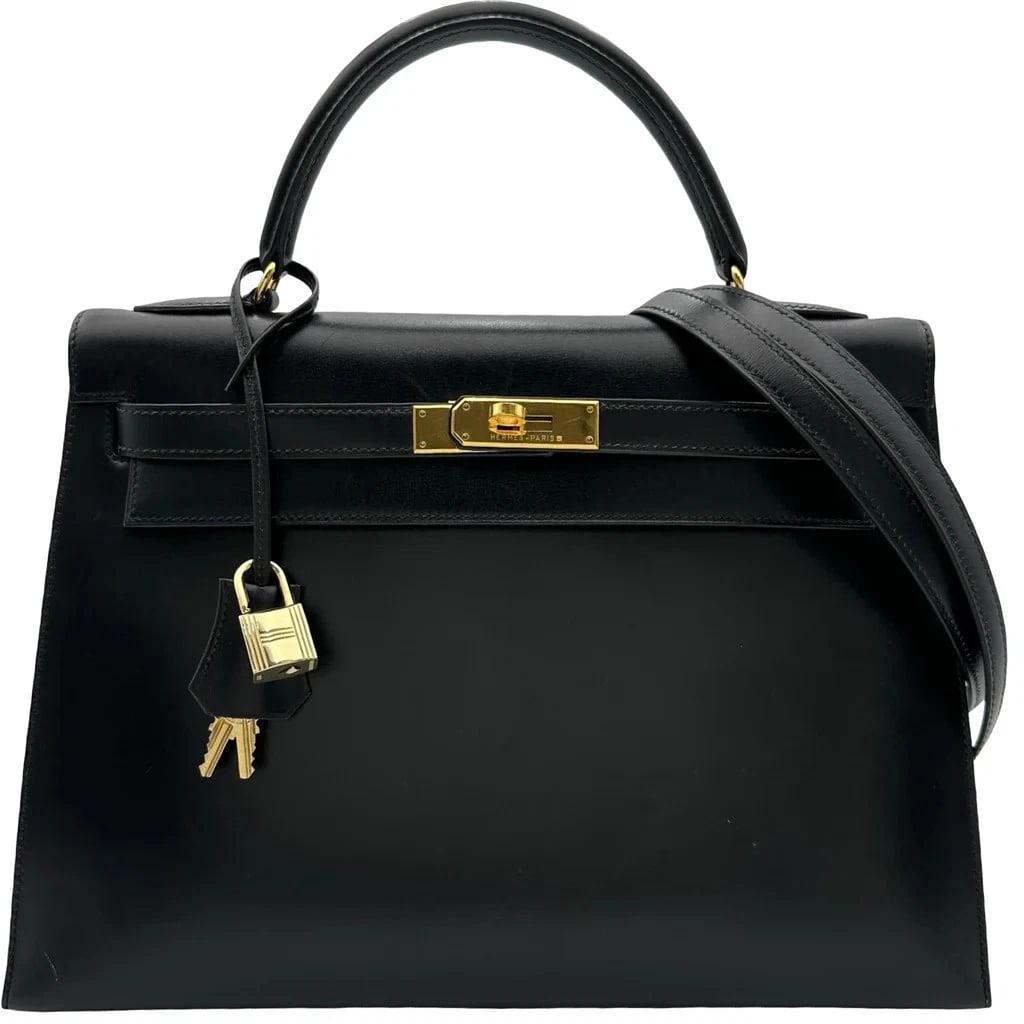 HERMES KELLY 32 SHOULDER BAG BOX CALF BLACK (1 of 8)