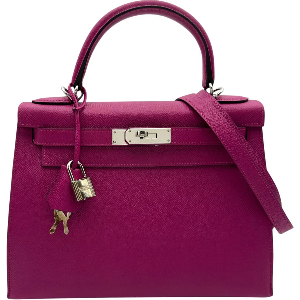HERMES KELLY 28 SHOULDER BAG EPSOM LEATHER ROSE: HERMES Kelly 28 Shoulder Bag Epsom Leather Rose Brand: HERMES Type: Womwns Bag Material: Epson Color: Rose purple, silver hardware Size: Width (approx.): 28cm Height (approx.): 22cm Depth (approx.): 1