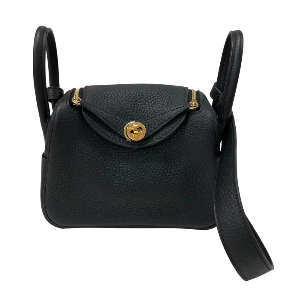 HERMES LINDY MINI B STAMP TOGO BLACK GOLD HARDWARE SHOULDER BAG (1 of 6)