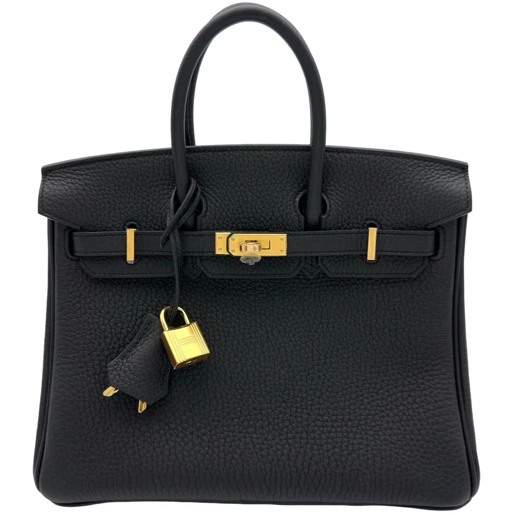 HERMES BIRKIN 25 K STAMP BLACK TOGO LEATHER HANDBAG: HERMES Birkin 25 K Stamp Black Togo Leather Handbag Brand: HERMES Type: Womwns Bag Material: Togo Color: Black with gold hardware Size: Width (approx.): 25cm Height (approx.): 20cm Depth (approx.): 13