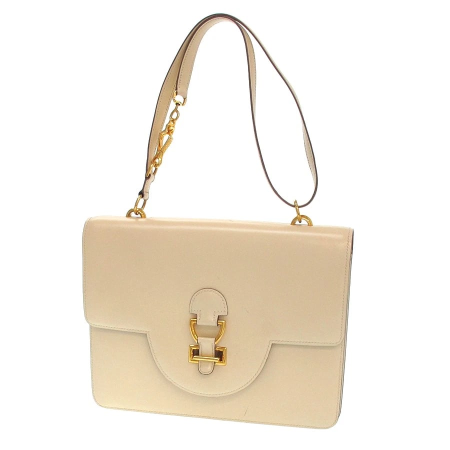 HERMES VINTAGE SHOULDER BAG BEIGE BOX CALF GOLD HARDWARE (1 of 7)