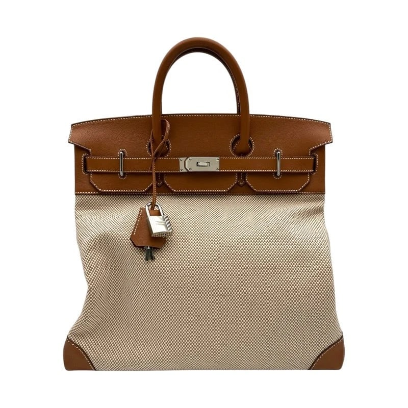 HERMES HAUT À COURROIES 40 Z STAMP HANDBAG: HERMES Haut à Courroies 40 Z Stamp Handbag Brand: HERMES Type: Handbag Material: Evercolor/Toile GM Color: Gold and silver hardware Size: Width (approx.): 42cm Height (approx.): 39cm Depth (appro