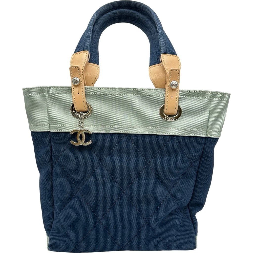 CHANEL PARIS-PIALLIT TOTE PM NAVY/KHAKI COTTON (1 of 8)