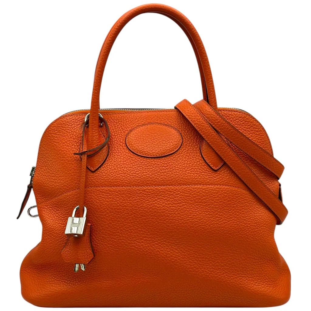 HERMES BOLIDE 31 TOGO ORANGE SHOULDER BAG: HERMES Bolide 31 Togo Orange Shoulder Bag Brand: HERMES Type: Womwns Bag Material: Taurillon Color: Orange with silver hardware Size: Width (approx.): 31cm Height (approx.): 23cm Depth (approx.):