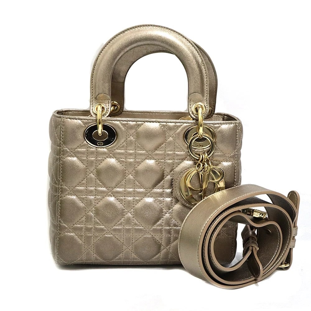 CHRISTIAN DIOR MY ABCDIOR LADY DIOR SMALL 2WAY LEATHER CHAMPAGNE GOLD (1 of 7)