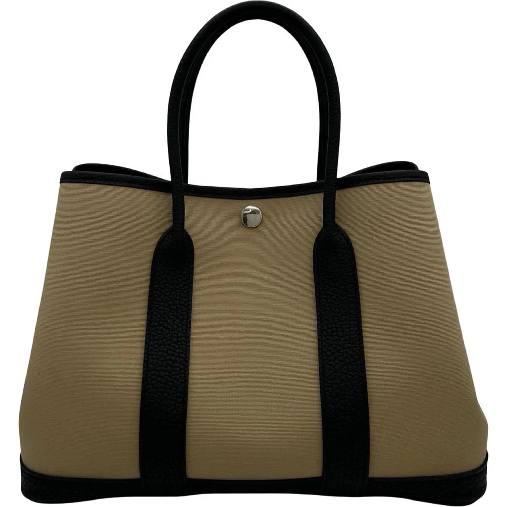 HERMES GARDEN PARTY TPM K BEIGE CANVAS SILVER HARDWARE HANDBAG (1 of 6)