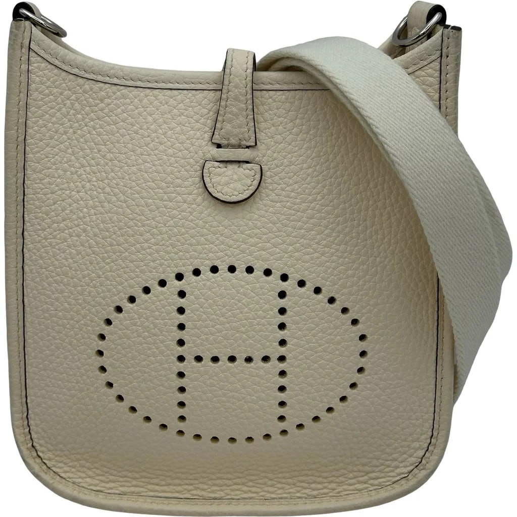 HERMES EVELYNE TPM TOGO SHOULDER BAG: HERMES Evelyne TPM Togo Shoulder Bag Brand: HERMES Type: Womwns Bag Material: Taurillon Color: Nata Silver Hardware Size: Width (approx.): 17.5cm Height (approx.): 18cm Depth (approx.): 5.5cm Acc