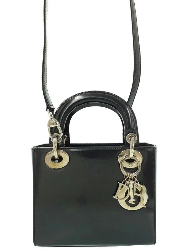 CHRISTIAN DIOR LADY MINI 2WAY BAG BLACK RED LEATHER WOMEN HANDBAG (1 of 5)