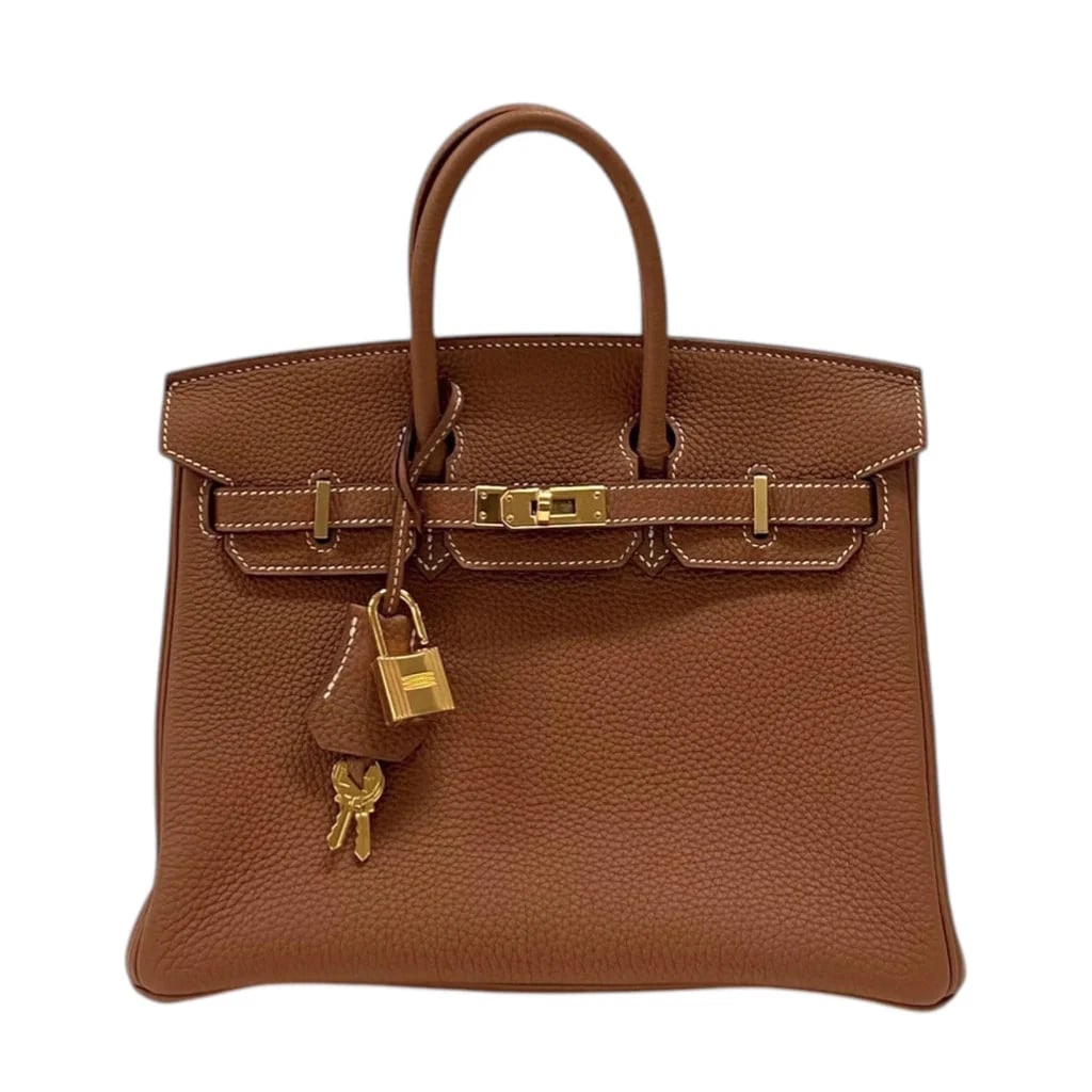 HERMES BIRKIN 25 D STAMP TOGO LEATHER GOLD HARDWARE HANDBAG: HERMES Birkin 25 D Stamp Togo Leather Gold Hardware Handbag Brand: HERMES Type: Womwns Bag Material: Togo Color: Gold, gold hardware Size: Width (approx.): 25cm Height (approx.): 20cm Depth