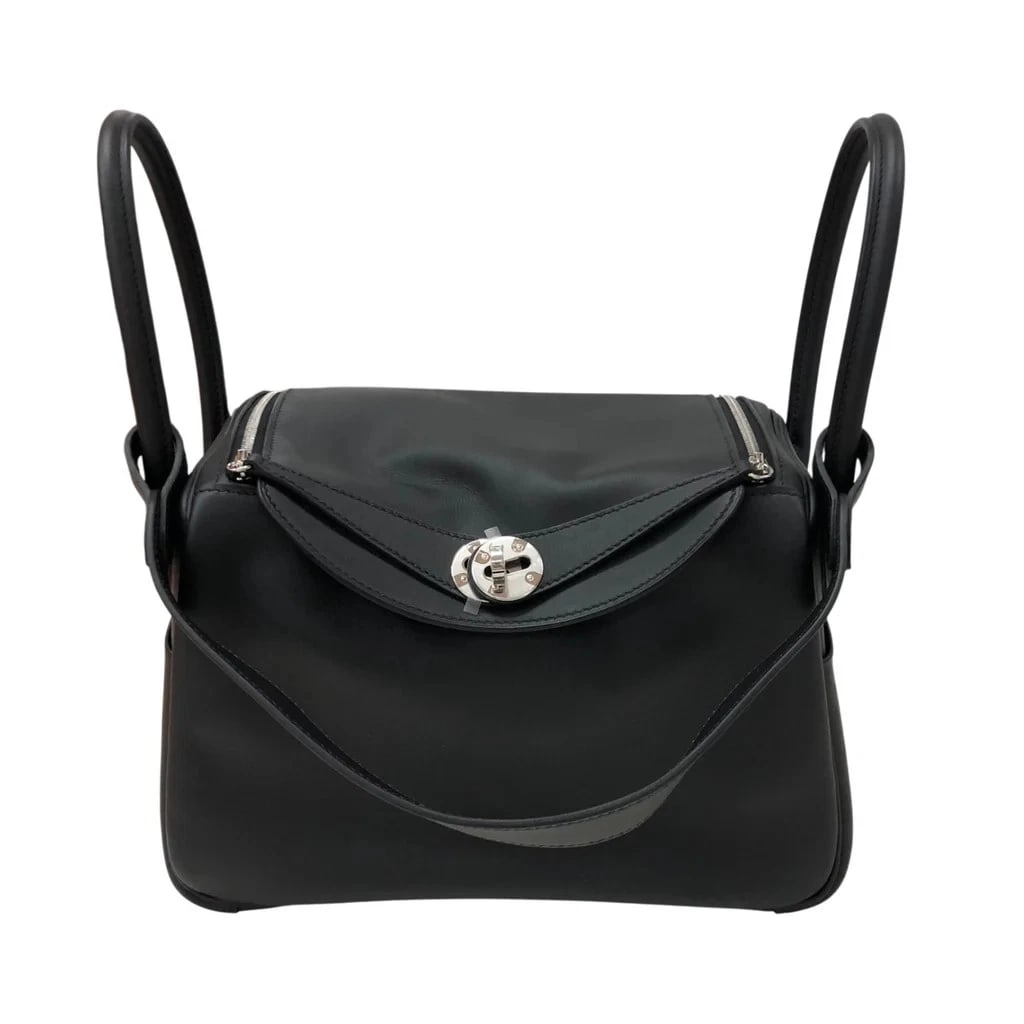HERMES LINDY 26 K SWIFT BLACK SILVER HARDWARE HANDBAG: HERMES Lindy 26 K Swift Black Silver Hardware Handbag Brand: HERMES Type: Womwns Bag Material: Swift Color: Black with silver hardware Size: Width (approx.): 26cm Height (approx.): 19cm Depth (app