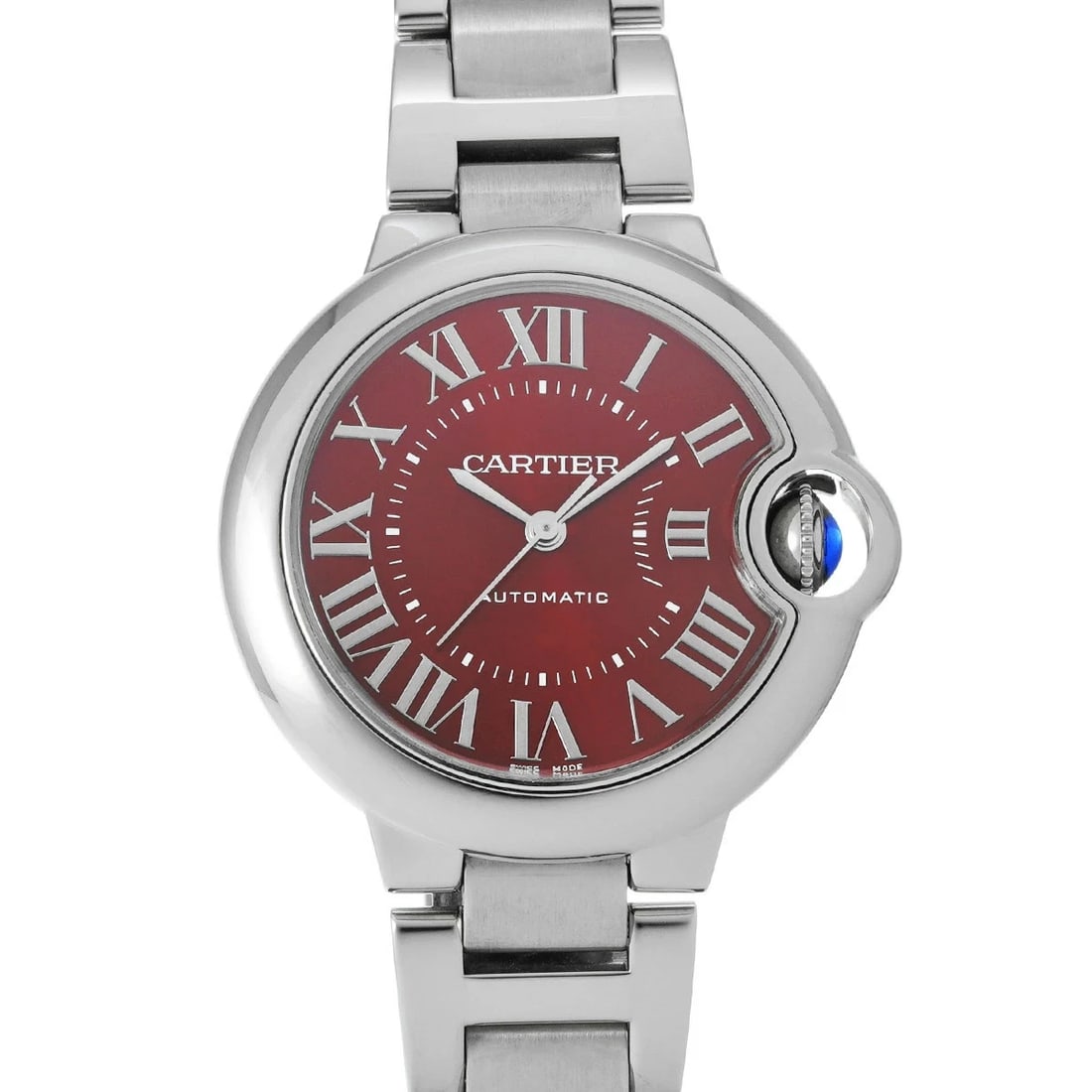CARTIER BALLON BLEU RED WATCH: CARTIER Ballon Bleu Red Watch Brand: CARTIER Type: Wristwatch Material: Band MaterialStainless, Band MaterialStainless, Case MaterialCase MaterialSapphire Crystal Color: Dial Color red Size: Wrist Siz