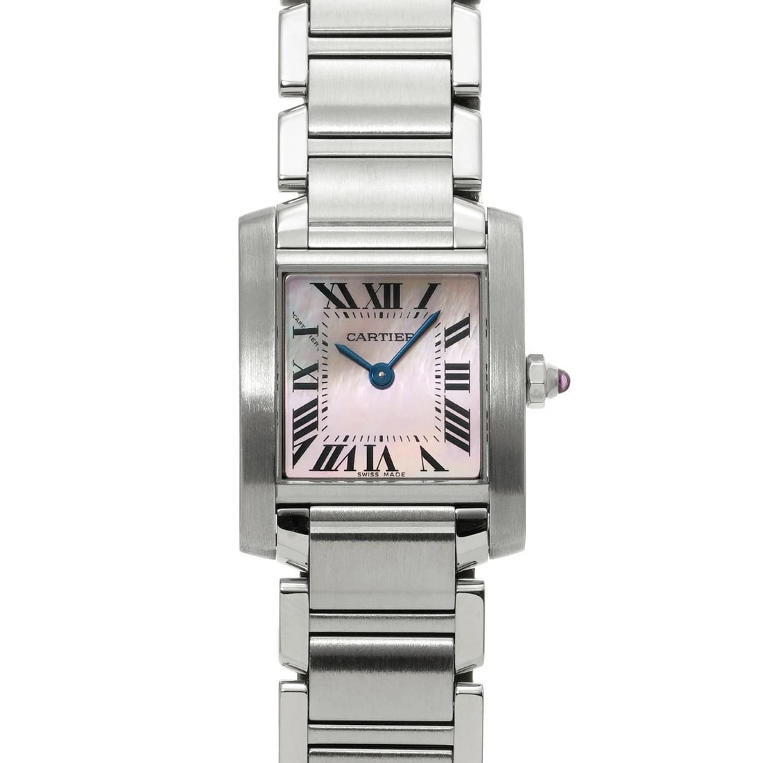 CARTIER TANK FRANÇAISE PINK WATCH: CARTIER Tank Française Pink Watch Brand: CARTIER Type: Wristwatch Material: Band MaterialStainless, Band MaterialStainless, Case MaterialCase MaterialSapphire Crystal Color: Dial Color pink Size: Wri