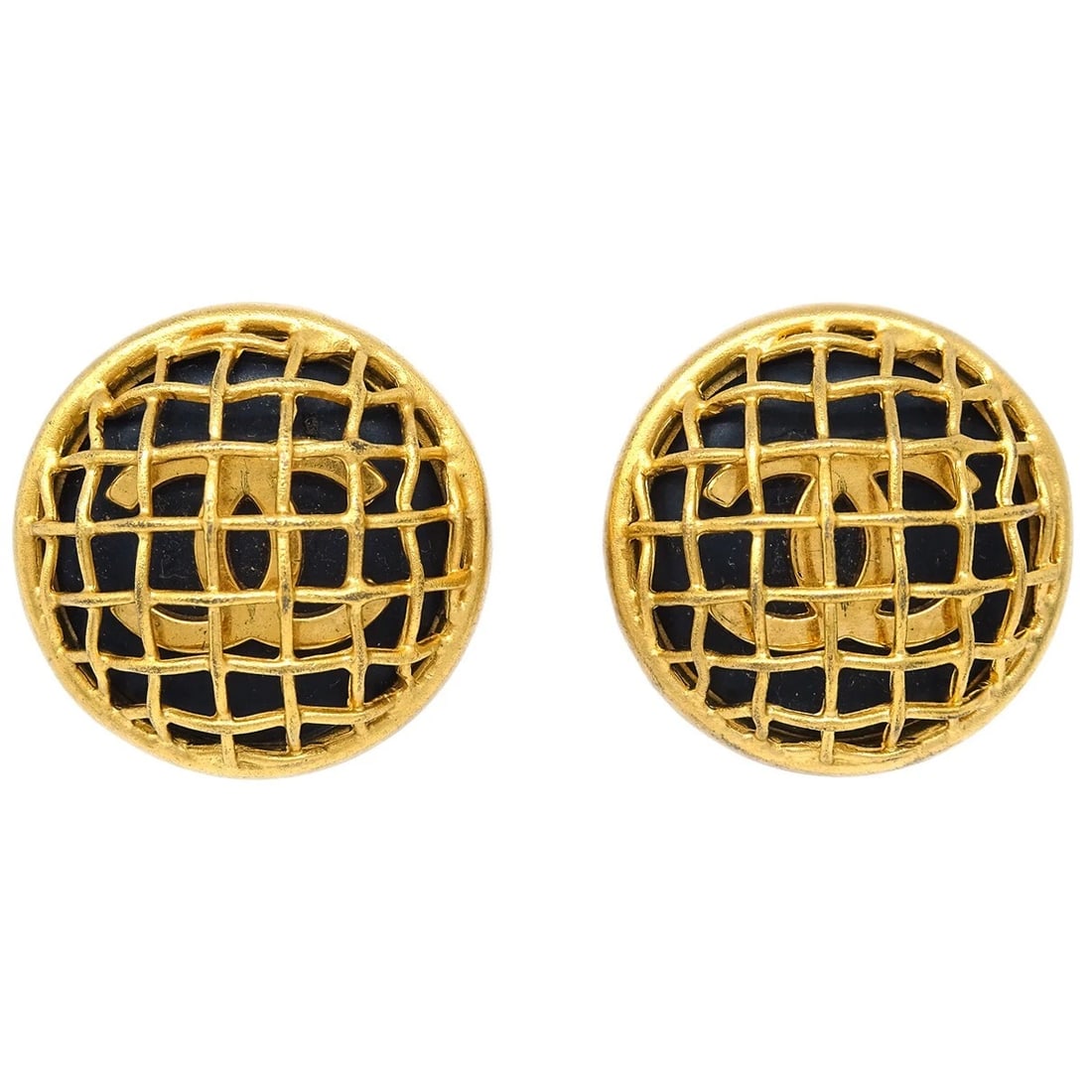 CHANEL BUTTON EARRINGS CLIP-ON GOLD: "Chanel Button Earrings Clip-On Gold Brand: CHANEL Type: Earrings Material: Gold-plated, Acrylic, Gold-plated, Acrylic, Color: Gold,Black Size: , Size(Inch) :Diameter : 1.1 ""Size(CM) :Diameter : 2.8 