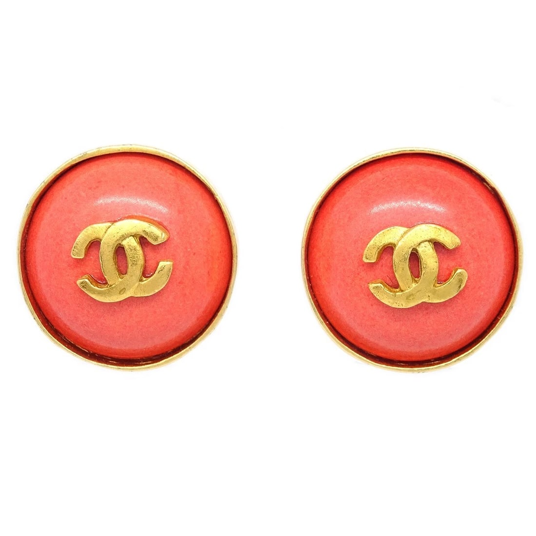 CHANEL STONE BUTTON EARRINGS CLIP-ON PINK: "Chanel Stone Button Earrings Clip-On Pink Brand: CHANEL Type: Earrings Material: Stone, Gold plated, Stone, Gold plated, Color: Pink, Gold Size: , Size(Inch) :Diameter: 0.7 "" Size(CM) :Diameter: 1.7