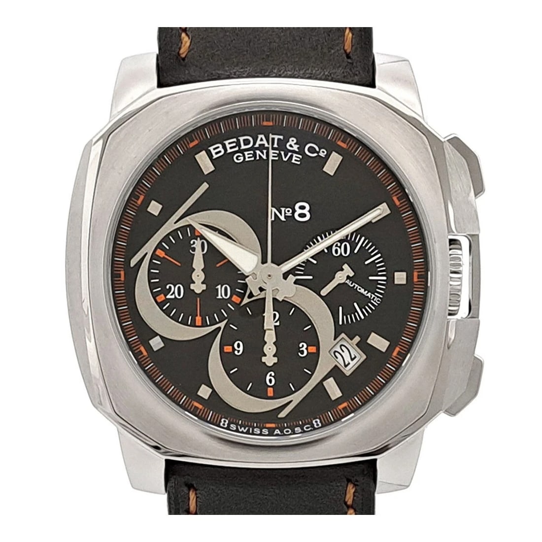 BEDAT & CO CHRONOGRAPH WATCH: BEDAT & CO Chronograph watch Brand: BEDAT & CO. Type: Wristwatch Material: Case Material: Stainless Steel Band/Buckle Material: Leather/Stainless Steel Color: Dial Color Black Size: Case Size: Approx.