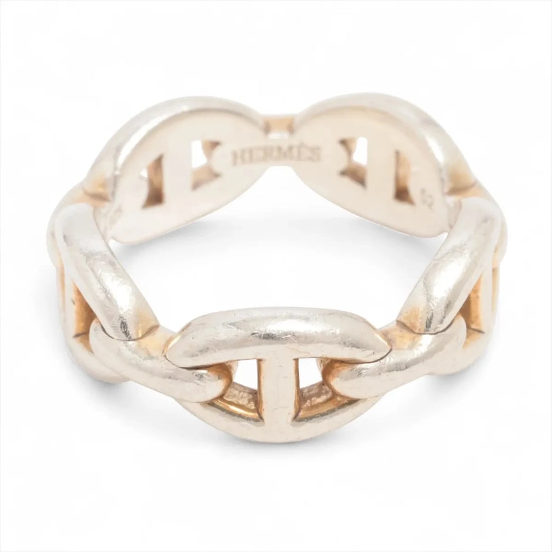 HERMES CHAÎNE D'ANCRE ENCHAINEE RING 925 SILVER: "Hermes Chaîne d'Ancre Enchainee Ring 925 Silver Brand: Hermes Type: Ring Material: 925 Silver, Color: Silver Size: 5.5 - 5.75 US Accessories: None Accessories Notice: When purchasing pre-owned