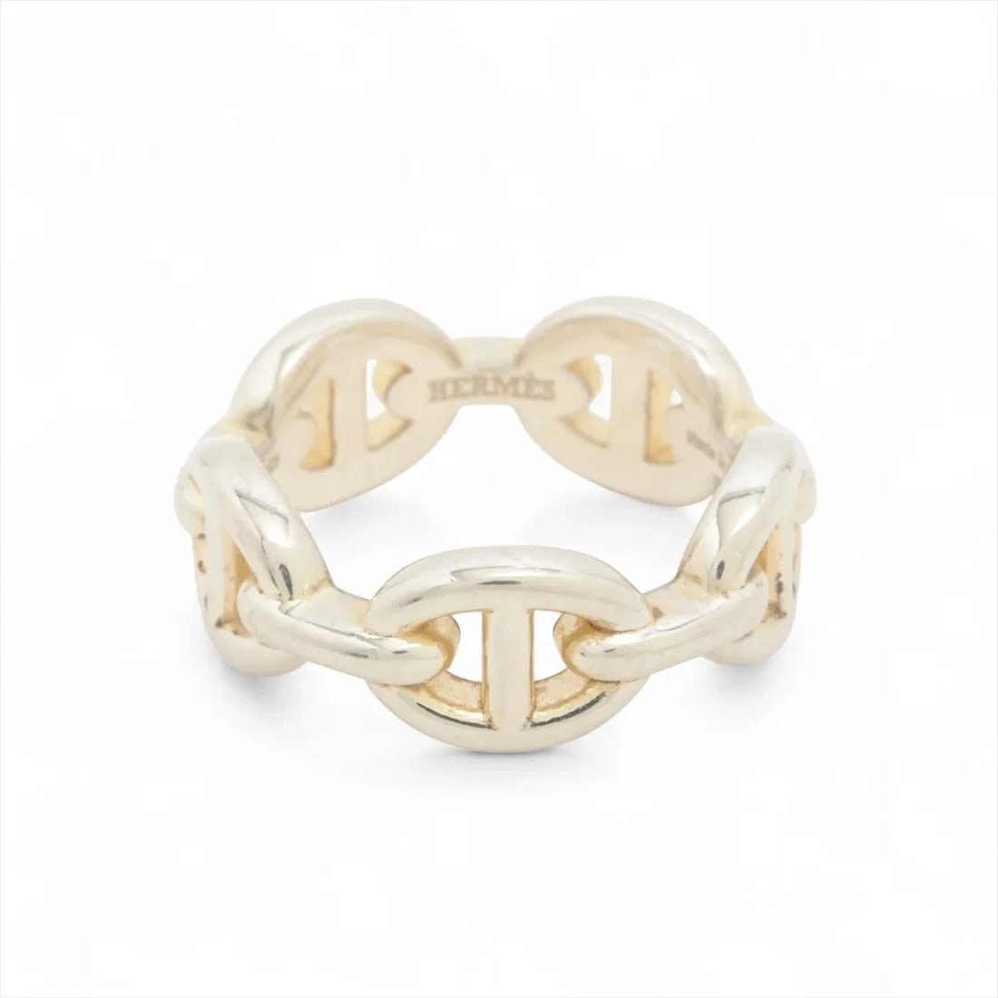 HERMES CHAÎNE D'ANCRE ENCHAINEE RING 925 SILVER: "Hermes Chaîne d'Ancre Enchainee Ring 925 Silver Brand: Hermes Type: Ring Material: 925 Silver, Color: Silver Size: 4.75 - 5 US Accessories: None Accessories Notice: When purchasing pre-owned goods,