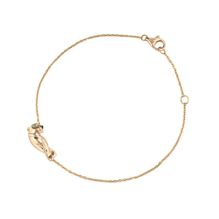 CARTIER PANTHERE BRACELET 750 K18 GREEN: CARTIER PANTHERE BRACELET 750 K18 GREEN Brand: Cartier Type: BRACELET Material: 750 K18, 750 K18, Main Stone/Creation Green Garnet Color: Rose Gold Size: Overall length: 18.5cm Charm dimensions: 7.8 x