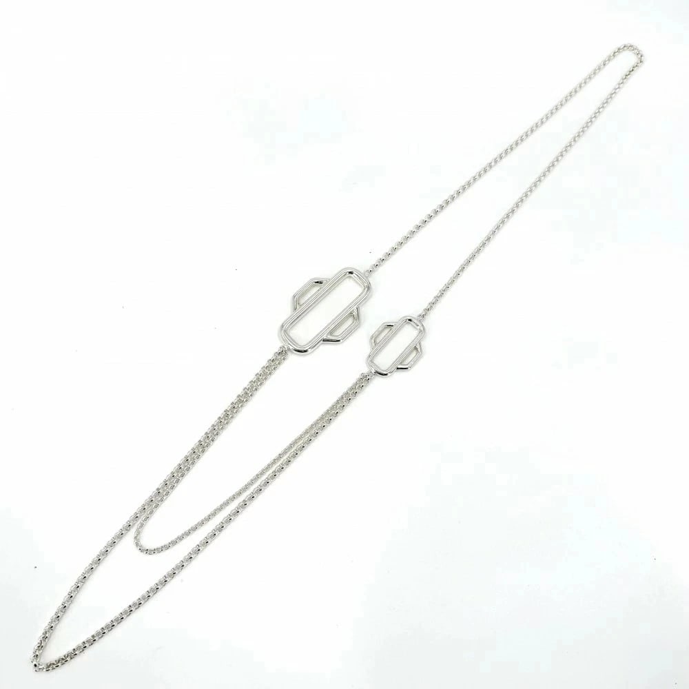 HERMES ATELAGE LONG NECKLACE STERLING: HERMES ATELAGE LONG NECKLACE STERLING Brand: Hermes Type: NECKLACE Material: SV925, Color: Silver Size: Total length: 88cm Motif: W3.6cm x H6cm x D0.5cm Accessories: None Accessories Notic