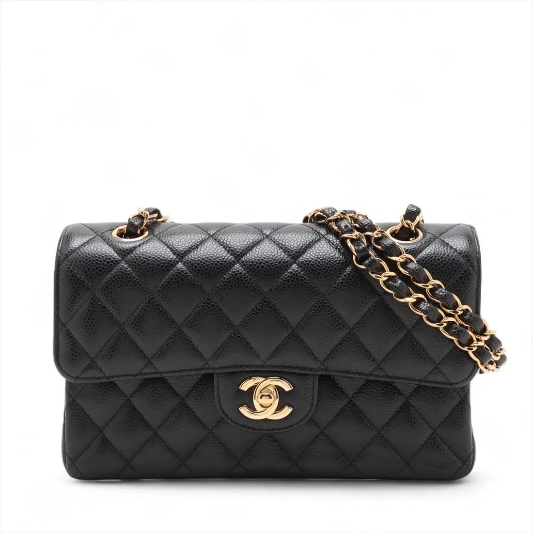 CHANEL MATELASSE 23 SMALL GRAINED CALFSKIN DOUBLE FLAP DOUBLE CHAIN BAG: Chanel Matelasse 23 Small Grained Calfskin Double Flap Double Chain Bag Brand: Chanel Type: Shoulder bag Material: Caviar Skin Color: Black Size: Height:5.5inch Length:8.9inch Depth:2.4inch Shoulder h