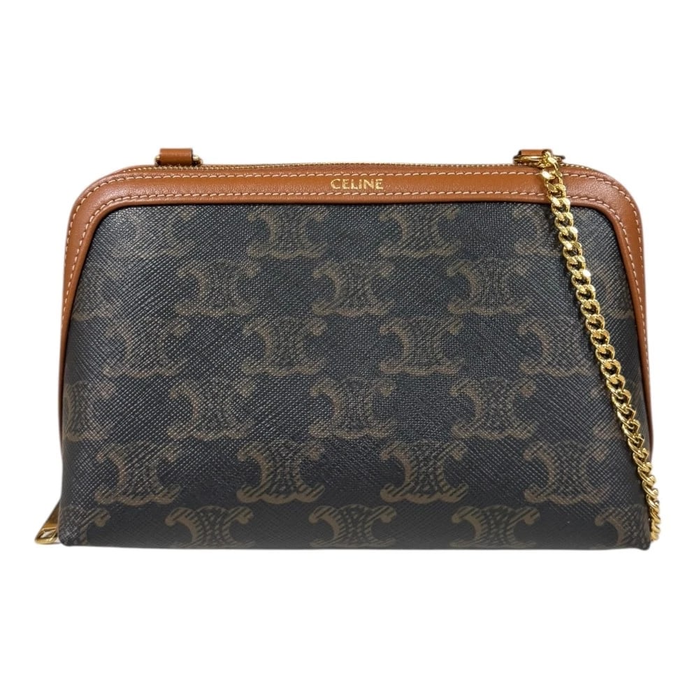 CELINE SHOULDER BAG CROSS BODY COATED CANVAS: CELINE Shoulder Bag Cross Body Coated canvas Brand: CELINE Type: Shoulder Bag Material: Exterior Material Coated canvas Color: Exterior Color Brown Size: W6.7 x H4.3 x D3.1inch Accessories: None <