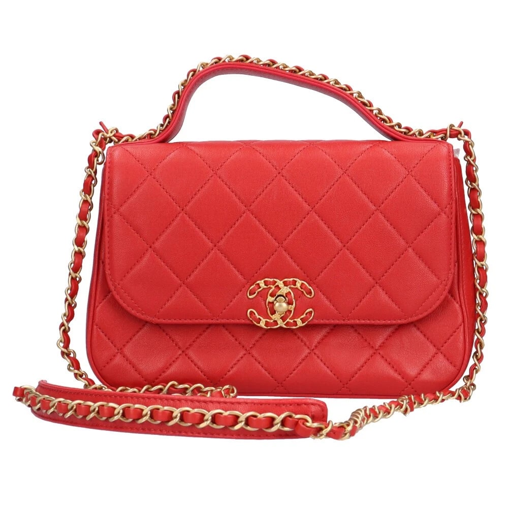 CHANEL TOP HANDLE FLAP BAG SHOULDER BAG CROSS BODY: CHANEL Top handle flap bag Shoulder Bag Cross Body Brand: CHANEL Type: Shoulder Bag Material: Exterior Material lambskin Color: Exterior Color Red Size: W9.1 x H5.9 x D2.4inch Handle:7.9inch Acces