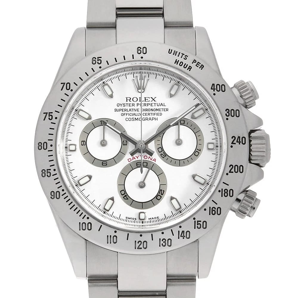 ROLEX COSMOGRAPH DAYTONA WHITE: ROLEX Cosmograph Daytona white Brand: ROLEX Type: Wrist watch Material: Band Material Stainless Steel, Case Material Stainless Steel Color: Dial Color White Size: Case:W40mm Circumference of Wrist:19c