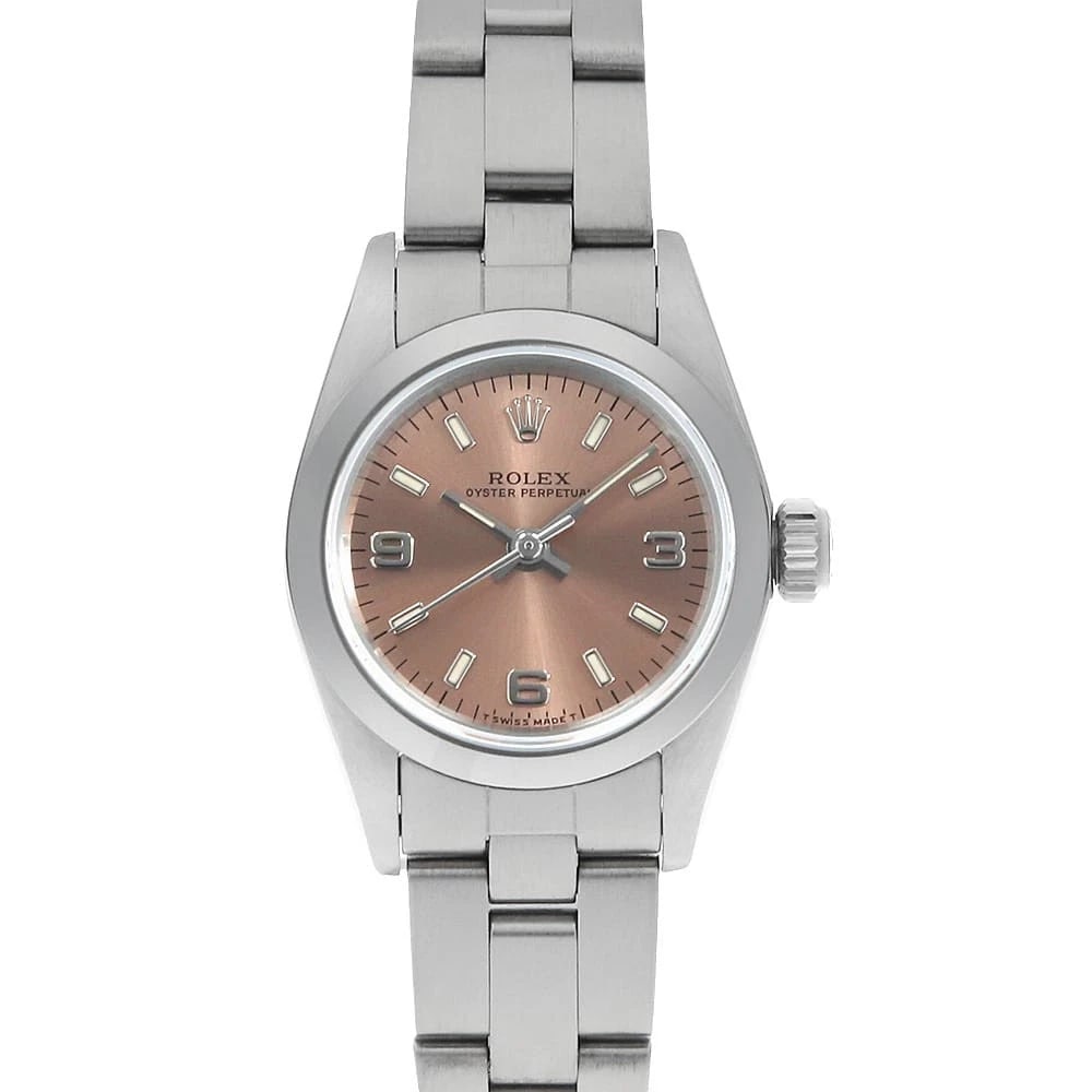 ROLEX OYSTER PERPETUAL PINK WHITE: ROLEX Oyster perpetual pink white Brand: ROLEX Type: Wrist watch Material: Band Material Stainless Steel, Case Material Stainless Steel Color: Dial Color Pink Size: Case:W24mm Circumference of Wrist:1
