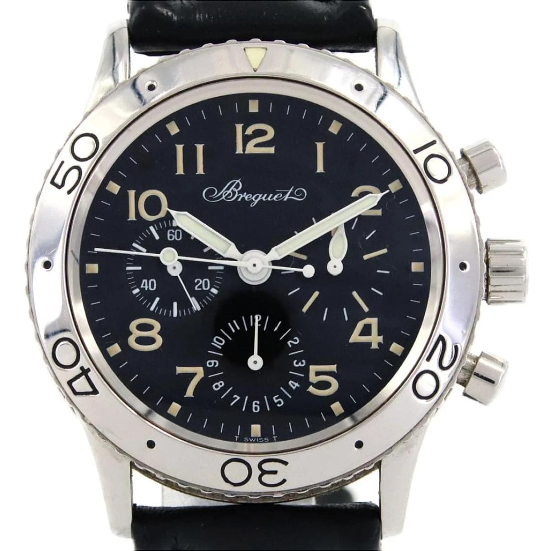 BREGUET AERONAVALE WATCH: Breguet Aeronavale Watch Brand: Breguet Type: wristwatch Material: Material: Case: Stainless Steel Bracelet: Strap Color: Dial Color Dial Color: Black/Arabic Numerals Band Color: Black Size: Size: Cas