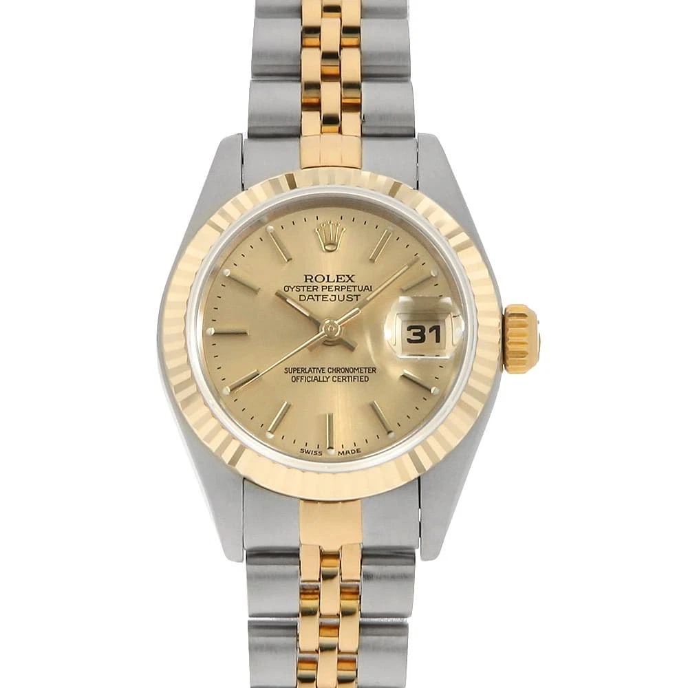ROLEX DATEJUST CHAMPAGNE: ROLEX Datejust Champagne Brand: ROLEX Type: Wrist watch Material: Band Material Stainless Steel/Yellow Gold, Case Material Stainless Steel/Yellow Gold Color: Dial Color Champagne Gold Size: Case:W26mm