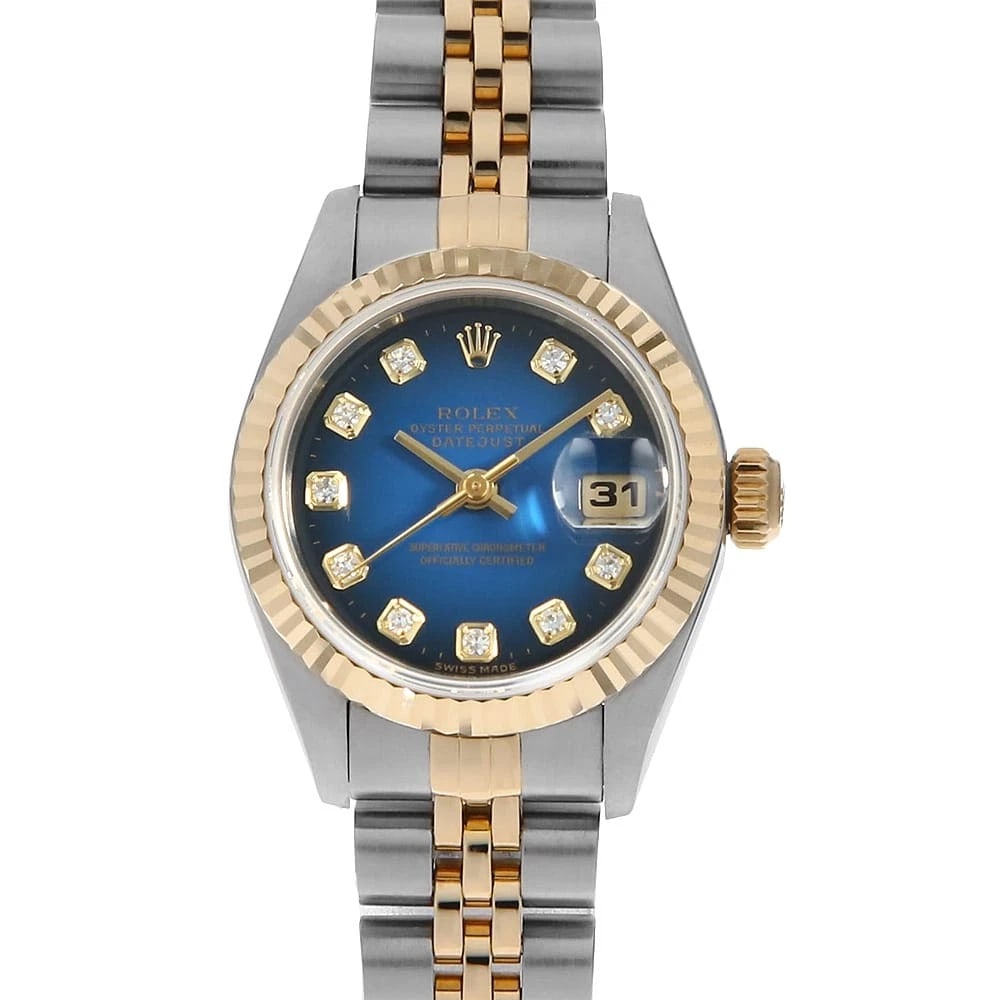 ROLEX DATEJUST DIAMOND BLUE: ROLEX Datejust Diamond blue Brand: ROLEX Type: Wrist watch Material: Band Material Stainless Steel/Yellow Gold, Case Material Stainless Steel/Yellow Gold Color: Dial Color Blue Size: Case:W26mm Circum