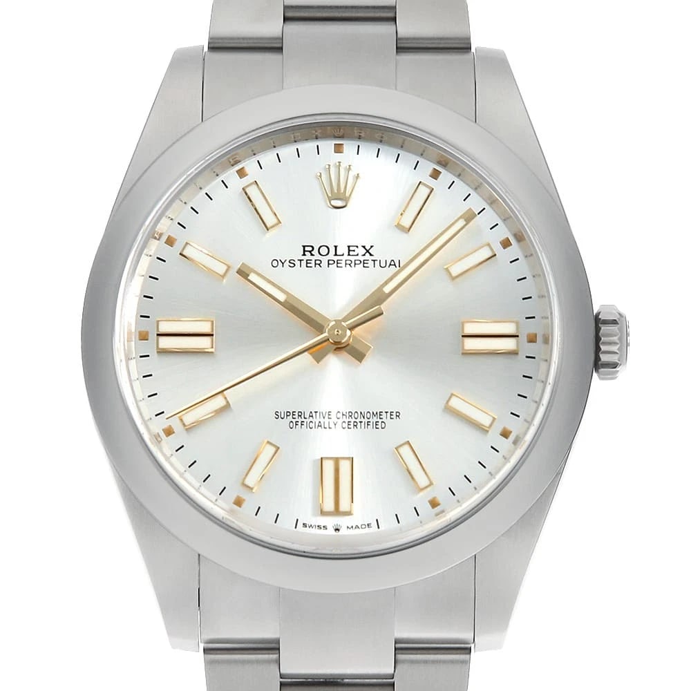 ROLEX OYSTER PERPETUAL SILVER: ROLEX Oyster Perpetual Silver Brand: ROLEX Type: Wrist watch Material: Band Material Stainless Steel, Case Material Stainless Steel Color: Dial Color Silver Size: Case:W41mm Circumference of