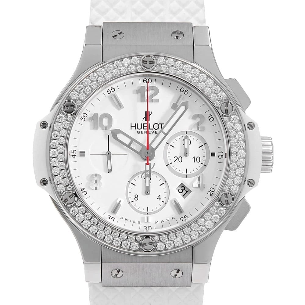 HUBLOT BIG BANG WHITE DIAMONDS: HUBLOT Big Bang White Diamonds Brand: HUBLOT Type: Wrist watch Material: Band Material rubber, Case Material Stainless Steel Color: Dial Color White Size: Case:W44mm Accessories: None Acce
