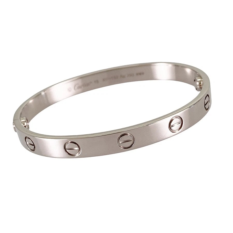 CARTIER LOVE WHITE GOLD BRACELET: Cartier Love White gold Bracelet Brand: Cartier Type: Bracelet Material: 18K White Gold, Color: Silver Size: Wrist Size:5.9""Mark size:16 Wrist Size:15cm Accessories: None Accessories Not