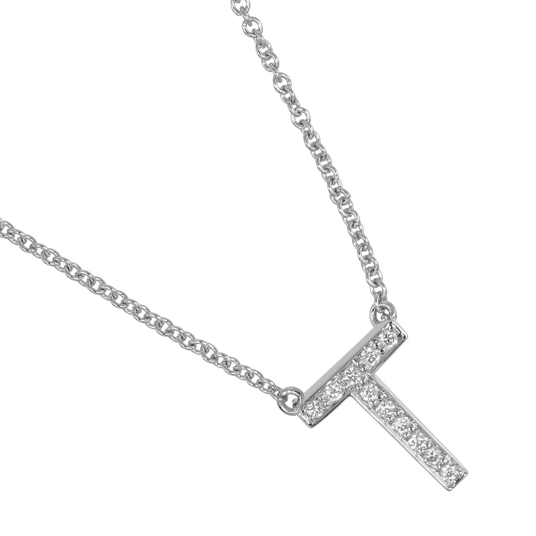 TIFFANY&CO. LETTER INITIAL T NECKLACE PT950PLATINUM/DIAMOND: "TIFFANY&Co. Letter Initial T Necklace Pt950Platinum/diamond Brand: TIFFANY&Co. Type: Necklace Material: Pt950Platinum, Main Stone/Creation Natural Color: Silver Size: Neck around?49.5cm Top?W8mm x H1