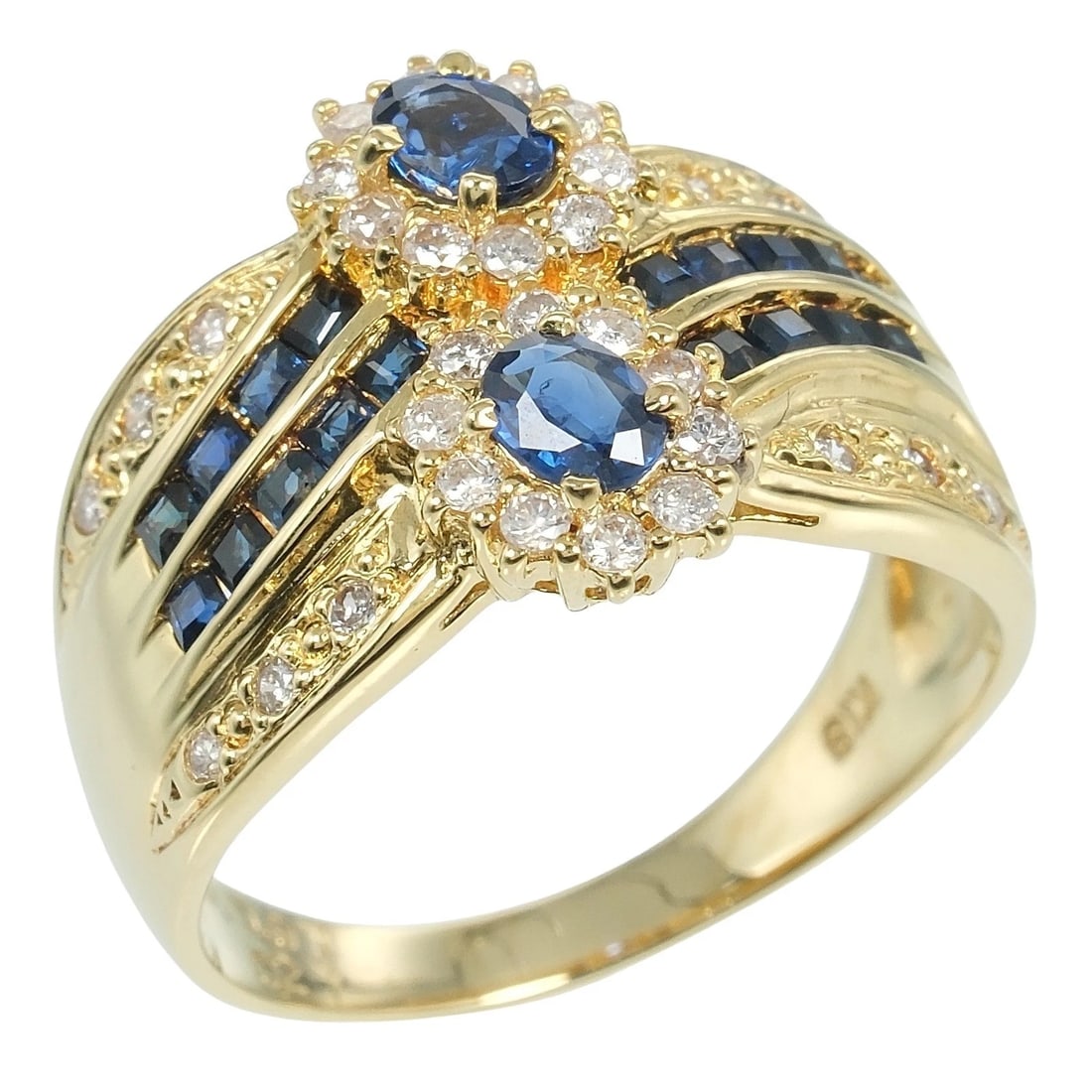RING K18 YELLOW GOLD/SAPPHIRE/DIAMOND: Ring K18 yellow gold/sapphire/diamond Brand: no brand Type: Ring Material: K18 Yellow Gold, Main Stone/Creation sapphire/diamond Color: Gold Size: 5.4 US Accessories: None Accessories Not