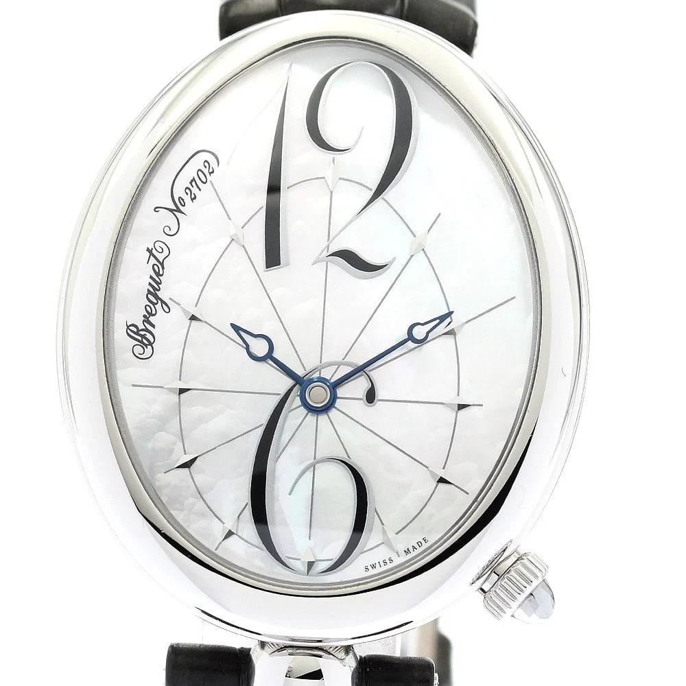 BREGUET WHITE MOTHER-OF-PEARL WATCH: Breguet White Mother-of-Pearl Watch Brand: Breguet Type: wristwatch Material: Case Material: Stainless Steel Belt Material: Leather Color: Dial Color White Mother-of-Pearl Size: Case Size (W): Approx.