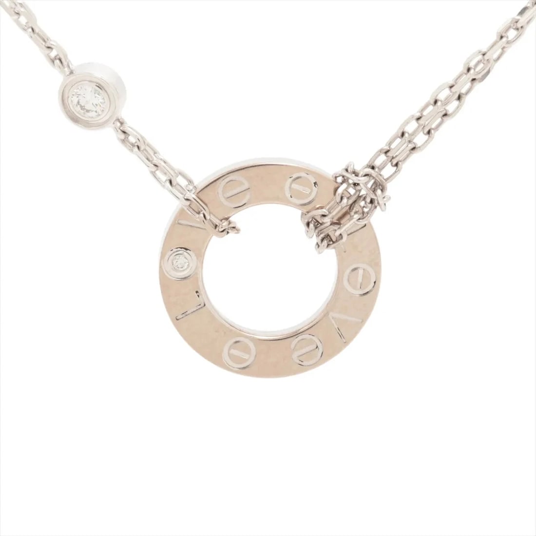CARTIER LOVE CIRCLE 2P DIAMOND NECKLACE 750(WG): Cartier Love Circle 2P diamond Necklace 750(WG) Brand: Cartier Type: Necklace Material: 750(WG), Main Stone/Creation Natural Color: White Gold Size: Size(CM)Chain length:41.5 Accessories: None