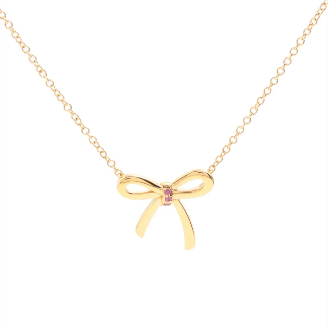TIFFANY BOW PINK SAPPHIRE NECKLACE 750(YG): Tiffany Bow Pink sapphire Necklace 750(YG) Brand: Tiffany Type: Necklace Material: 750(YG), Color: Yellow Gold Size: Size(CM)Chain length:40.4 Size(Inch)Chain Length:15.9inch Accessories: None
